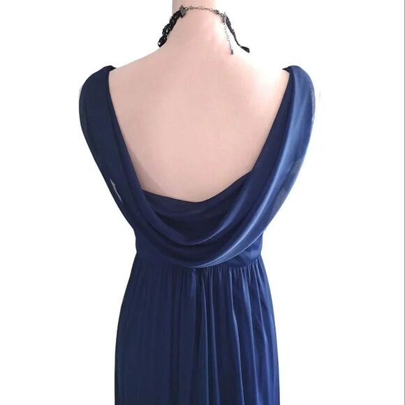 David's Bridal Marine Blue Long Mesh Cowl Back Sleeveless Formal Dress Size 2 - Picture 9 of 15